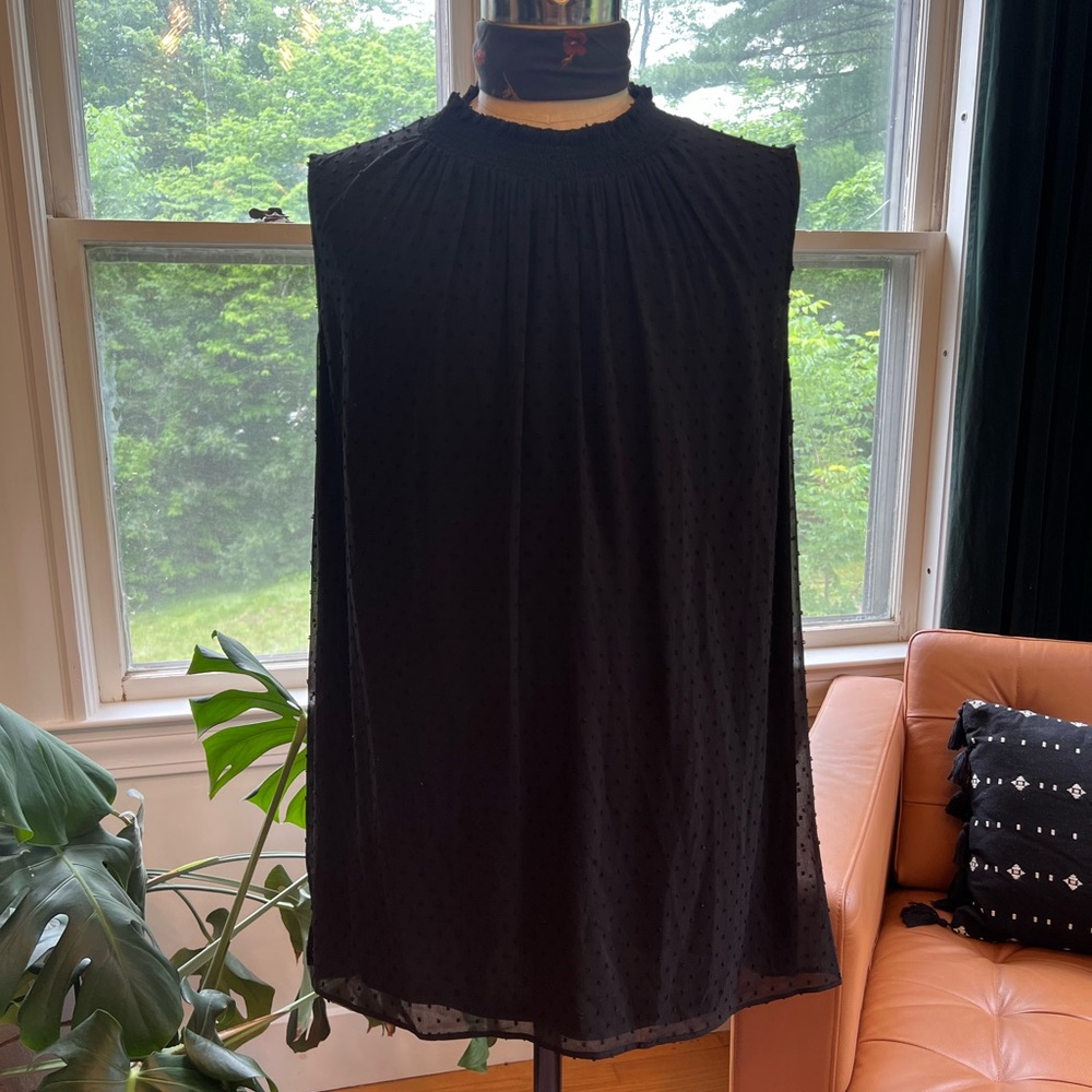 *PLUS SIZE* Black Woven Swiss Dot Blouse